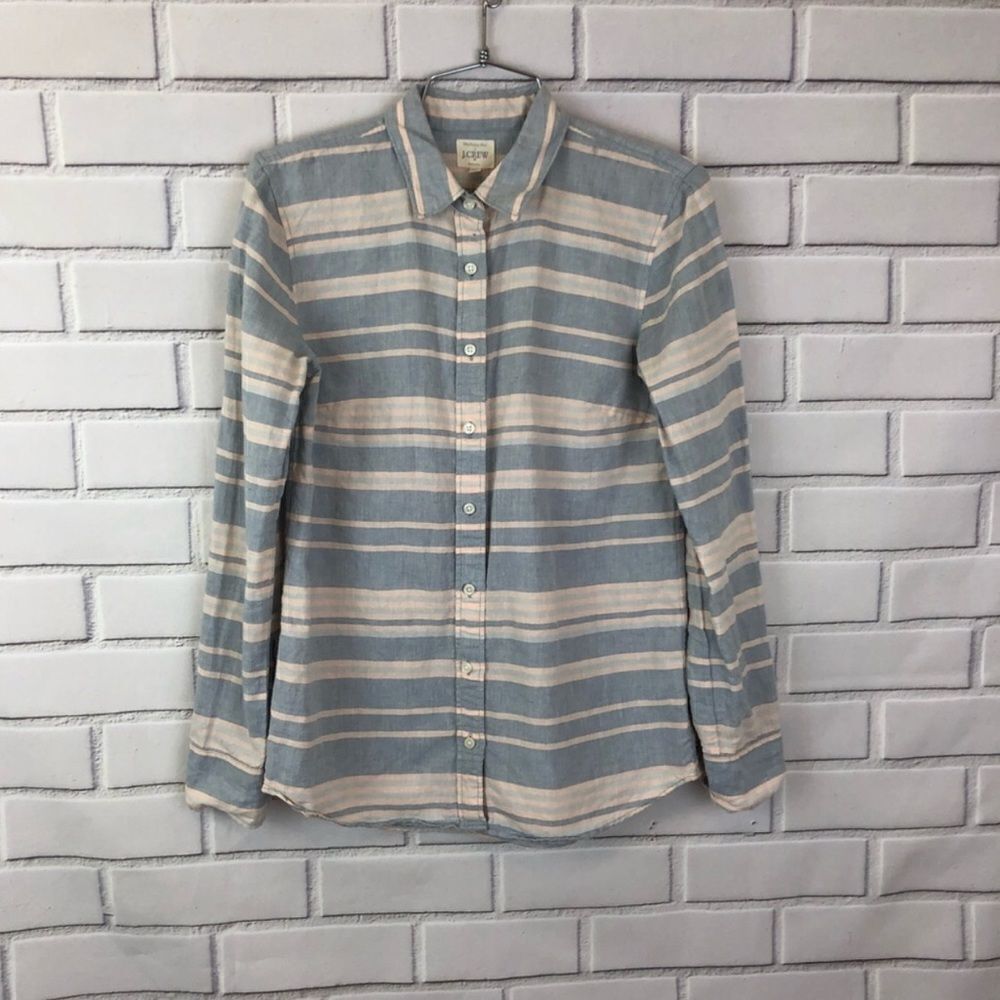 J. Crew Blue and Pink Striped The Perfect Shirt